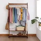 Neat Organize Hooks Clothes Rack Coat Stand Bamboo Rail Hanger Rolling Closet AU