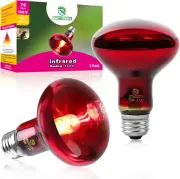 Reptile Heat Lamp Bulbs 75W Infrared Basking Spot - 2 PCS Red Emitter Light