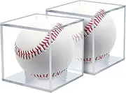 2Pcs Acrylic Baseball Display Case, Clear UV Protected Acrylic Boxes for Memorabilia Ball Display Holder