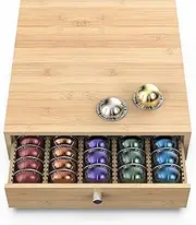 [WELL WENG] for Nespresso Vertuo Capsules - Premium Bamboo Coffee Pod Drawer, 45 Big or 60 Small Vertuoline Pods Organizer - 14'' Deep by 3.9'' High (Natural)