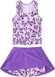 [Vogseek] 7-11T Girls 2-Piece Bathing Suit Sleeveless Swimsuit Tankini Sets with Shorts Skirt Swimwear