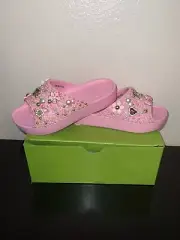 Crocs Women's Pink Floral Beaded Platform Slide Sandals Size 6