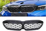 Front Kidney Grill Sports Style Compatible For BMW 3 Series G20 Grille BLACK Diamond 318i 320i M340i M3 2019 2020 2021 2022 2023(19-22 GBlack)