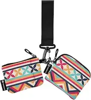 [Amooorous] Colorful Bohemian Stripes Dual Wristlet Wallets for Women Minimalist Business Card Holder with Wristlet Strap for Woman 2 Packs, Colorful Bohemian Stripes, One Size, Casual, Colorful Bohemian Stripes,