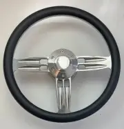 BLACK Half Wrap 14" BILLET Steering Wheel + Horn Button + Adapter GM FORD MOPAR
