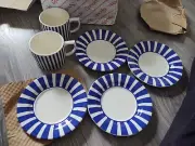 2 Cups & 4 Saucers Spode Steccato Collection Teacup & Saucer Set, Stripe Cobalt
