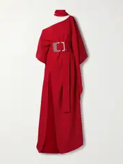[Taller Marmo] Taller Marmo - Taylor Belted One-shoulder Cady Kaftan - Red - One size One size Red