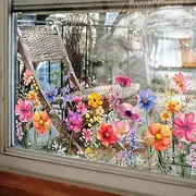LOONELO Garden Flower Wall Stickers, Wildflower Grass Window Wall Decals, Lily Floral Wall Stickers for Bedroom Living Room TV Wall Office Wall Decor Home Decoration (GF01)