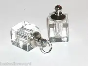 1 CLEAR ** CUBE Perfume vial small little tiny facet pendant bottle w/SCREW CAP