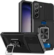 [JOYCHER] for Samsung Galaxy S23 Plus Case Phone Cover Slide Camera Cover & Card Holder Slot Support 360° Ring Kickstand Tough Heavy Duty Armor Shockproof Military Samsung Galaxy S23+ Wallet Case
