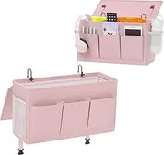 Edudif Dual-purpose Bedside Caddy Bedside Organizer, Bed Caddy with 6 Pockets, Versatile Bedside Storage Solution Magazine Remotes holder, ideal for Home, Dorm, Hospital, Crib Bed (Pink 2pcs)