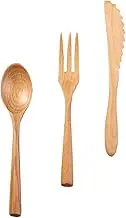 OKUMEYR 3-Piece Beech Wooden Cutlery Set Japanese Fork Spoon Knife for Parties