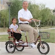 Adult Tricycles Single Speed 16 Inch 3 Wheel Bikes Three-Wheeled Bicycles Cruise Trike with Shopping Basket Back Seat for Seniors Women Men, Tricycle