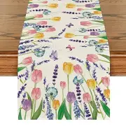 Tulip Lavender Summer Table Runner, Seasonal Spring Kitchen Dining Table