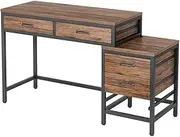 Rustic Brown Black Writing Desk - 2 Drawers & 3-Drawer File Cabinet, Industrial-Chic Style, Home Office Desk, 130cm W x 45cm D x 82cm H