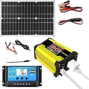 Complete Solar System - 18W 12V Solar Panel, 300W Inverter, Charger | DC 12V AC 110V/220V Solar Converter, 30A Controller, Solar Power Charger, 2 USB Ports, L Display
