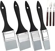4 Pieces Silicone Paint Brush Set Synthetic Coloring Shapers. FSynthetic Coloring Shapers. Flat Brushes for Resin, Acrylic & Water - Based Art. 4 Widths (1/1.5/2/2.5 in). Includes 3 Scraping Tools.
