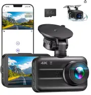 Dash Cam Front & Rear, 4K/2K Dash Camera for Cars Build in WiFi Black Brand New
