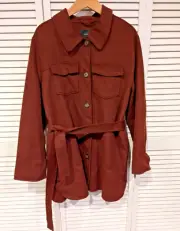 Tahari Wool Blend Belted Coat Women's XXL Redwood NWT Double Face Fabric