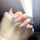 24PCS Blue Clouds Wear Long Patch False Nails Wearable Long Paragraph Nail Patch