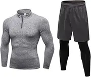 [Abigprofit] High Collar Winter Thermal Underwear Men Long Johns Rashgard Shirt Leggings Warm Compression Underwear Light Grey Set M
