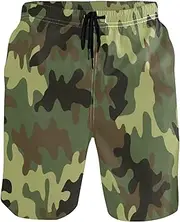 [GuoChe] Men's Novelty Beach Shorts Green Brown Camo Quick Dry Bathing Suits Beach Swim Shorts Mesh Lining