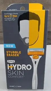 NEW Schick Hydro Skin Comfort 3 Blade Stubble Eraser Razor With 2 Cartridges