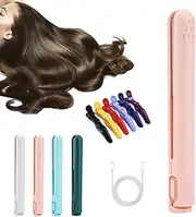Dualglam Mini Dual-Purpose Curling Iron, Beautyskinusa Curling Iron, 2-in-1 Portable USB Curling Wand, for All Hair Types (Pink)