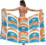 [RPLIFE] Arch Palm Trees Sarong Beach Wrap, Tassel Skirt Cover up for Summer Beach/pool, Large, Arch Palm Trees, Medium