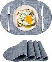 6 Pack Faux Leather Placemats Set, Blue PU Dining Table Mats, Round Faux Leather Placemats and Coasters, Washable Dual-Side Table Mats, Wipeable Heat-Resistand Dining Place Mats Waterproof Table Mats