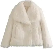 [Gnveub] Women's Faux Fur Jacket Oversized Lapel Fur Coat Winter Warm Fluffy Short Outerwear