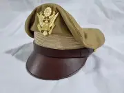 WW2 US Army Aircorps Military Airforce Officers Khaki Crusher Visor Hat Cap Repr