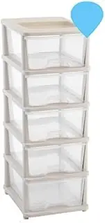 5 Tier Large Plastic Drawer Storage Organiser Level Office Box Cabinet with (Clear Color)