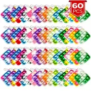 60 Pcs Push Pop Bubble Fidget Keychain Pack, Stress Relief Rainbow Sensory Toy
