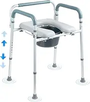 VEVOR Commode Chair, Bedside Commode with Padded Seat and Arms, 7-Level Adjustable Height, 5.8L Removable Bucket, Easy to Assemble, 350 LBS Capacity, Raised Toilet Seat for Adults Seniors
