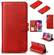 [nh] Case Samsung Galaxy A70/A70s Leather Case, Luxury Leather Wallet Flip Cover [with Screen Protector] with Viewing Stand and Card Slots Shockproof Cover, for Samsung Galaxy A70/A70s - Red