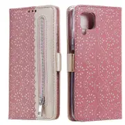 Lace Skin for Samsung Galaxy A12/M12 Zipper Leather Cover Stand Case