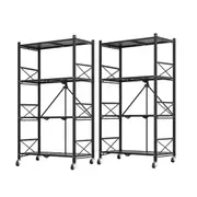 2 X 4 Tier Steel Black Foldable Display Stand Multi Functional Shelves Portable Storage Organizer With Wheels