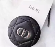 Christian Dior Quilted Compact Mirror Black Round Pocket Makeup 17516