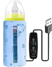 Portable USB Baby Bottle Warmer,Travel Milk Warmer,Thermostat Food Warm Cover for Infant Feeding Bottle,for Night Feeding,Traveling,Outing,Driving,Blue