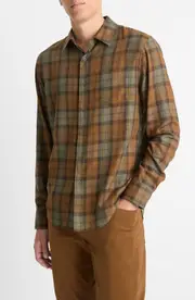 Vince Castaic Plaid Button-Up Shirt in Surplus Olive/vicuna at Nordstrom, Size Small