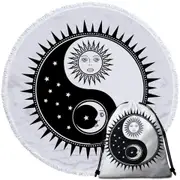 Black and White Sun and Moon Yin and Yang Round Beach Towel