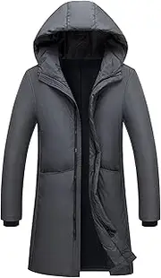 [Gsywaipei] Mens Long Winter Puffer Jacket Windproof Thick Zip Up Male Down Coat Quilted Lined Hooded Puffy Jackets, Grey, Medium