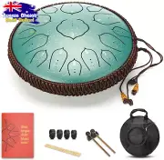 Steel Tongue Drum 14" D-Key 15 Notes Handpan Percussion Instrument Green