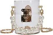 SAFIGLE Beaded Handbag for Women White Pearl Decoration Evening Bags with Detachable Chain Inner Bag Medium