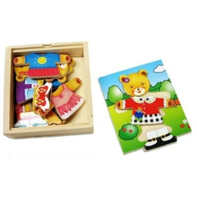 BEAR Girl Dressup Emotions WOOD PUZZLE Educational PRESCHOOL KIDS Toddler Toy