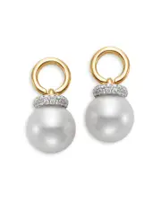 Bloomingdale's Fine Collection Cultured Freshwater Pearl & Diamond Circle Drop Earrings in 14K Yellow Gold