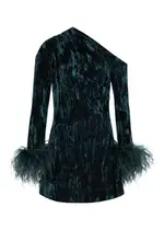 16 Arlington Adelaide Feather-trimmed Velvet Mini Dress - Teal - 10 (UK10 / S) 10 (UK10 / S)