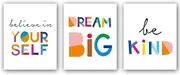 Watercolor Words Inspirational Quote Modern Minimalist Typography Art Print Set of 3 (8"X10") Canvas Painting，Motivational Quote Phrases Wall Art Poster for Nursery or Kids Room Home Decor，No Frame