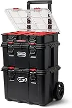 Keter Stack-n-Roll Mobile Tool Storage and Organization, 3 Piece Resin Modular Toolbox System